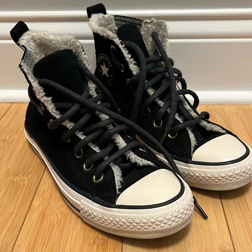 Converse Black and White High-Top Sneakers with Shearling Lining